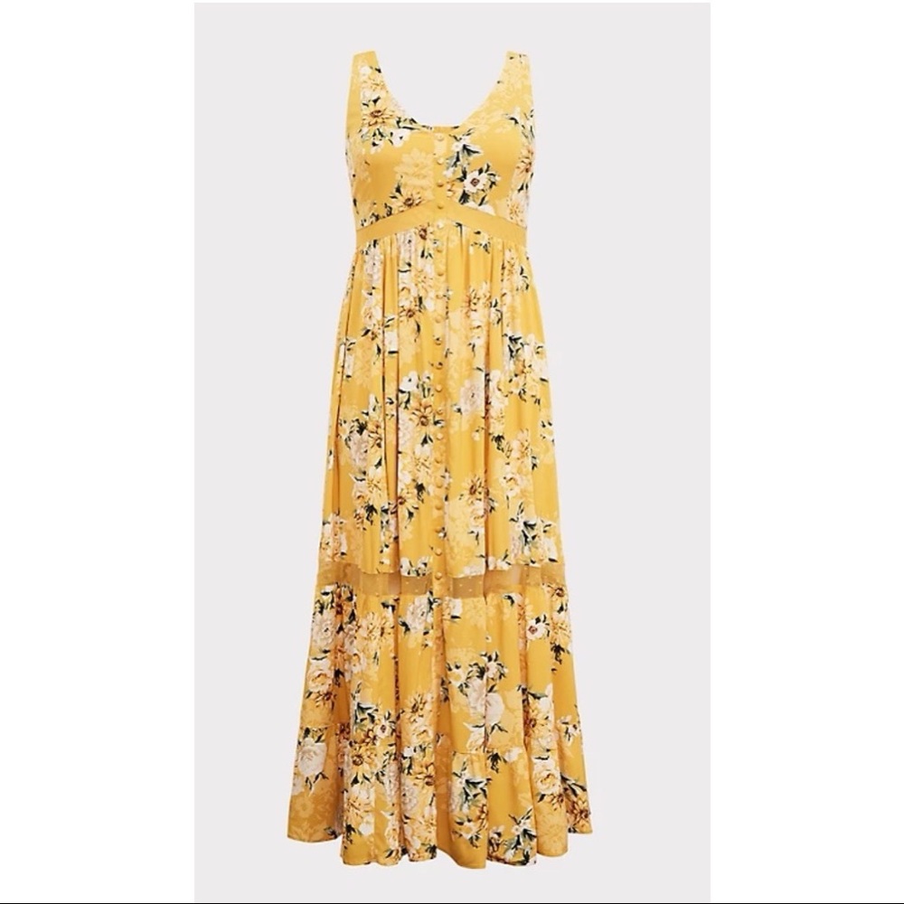 Torrid YELLOW FLORAL CHALLIS MAXI DRESS